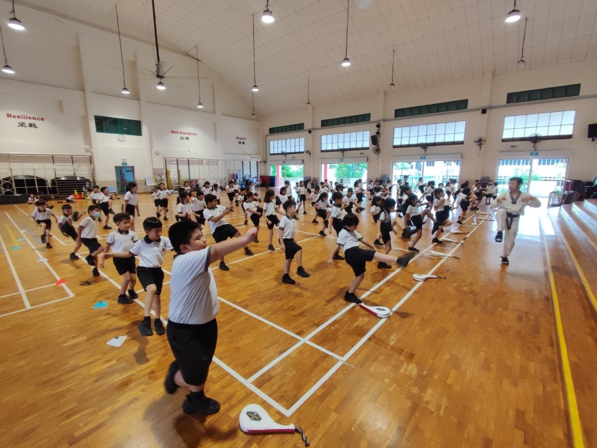 Our Primary 2 tudents participating in the Taekwondo Sports Education Programme